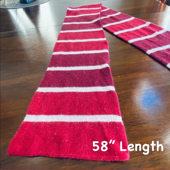 Merona Fuzzy Rabbit Hair Blend Burgundy White Red Stripe Knit Scarf 58" Length - Picture 7 of 16
